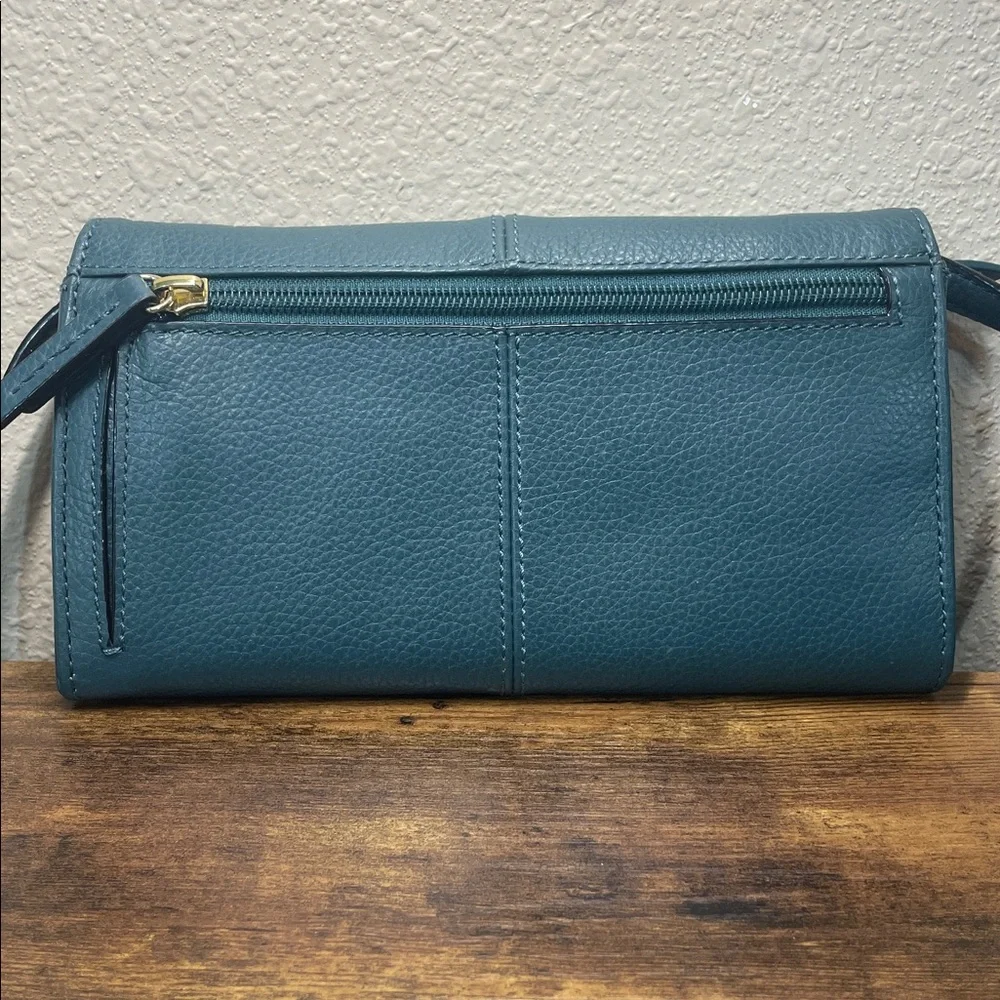 Tignanello Deep Teal Green Pebbled Leather Small Wallet Bag